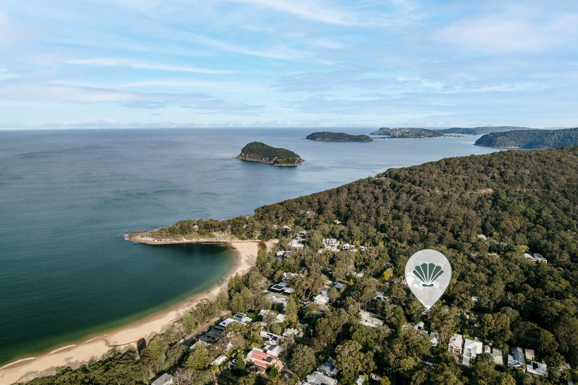 Aerial view of Pearl Beach on the Woy Woy Peninsula, Central Coast